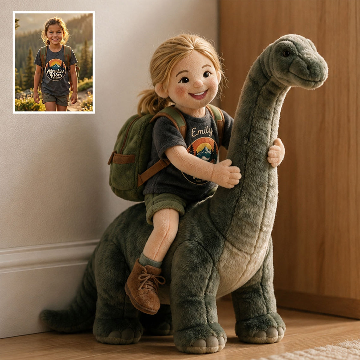 Dino Rider - Personalized Kid Premium Faux Fur Pillow