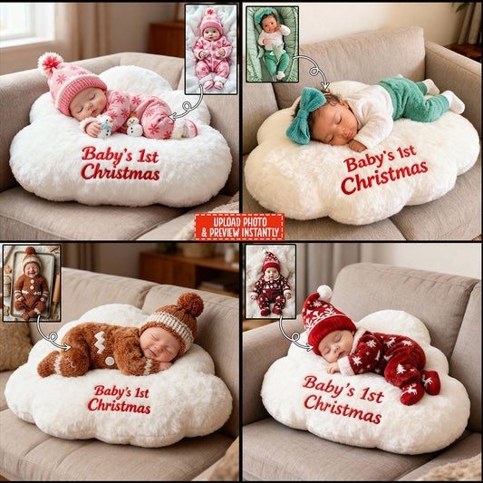 Baby's 1st Christmas - Personalized Kid Faux Fur Shaped Pillow