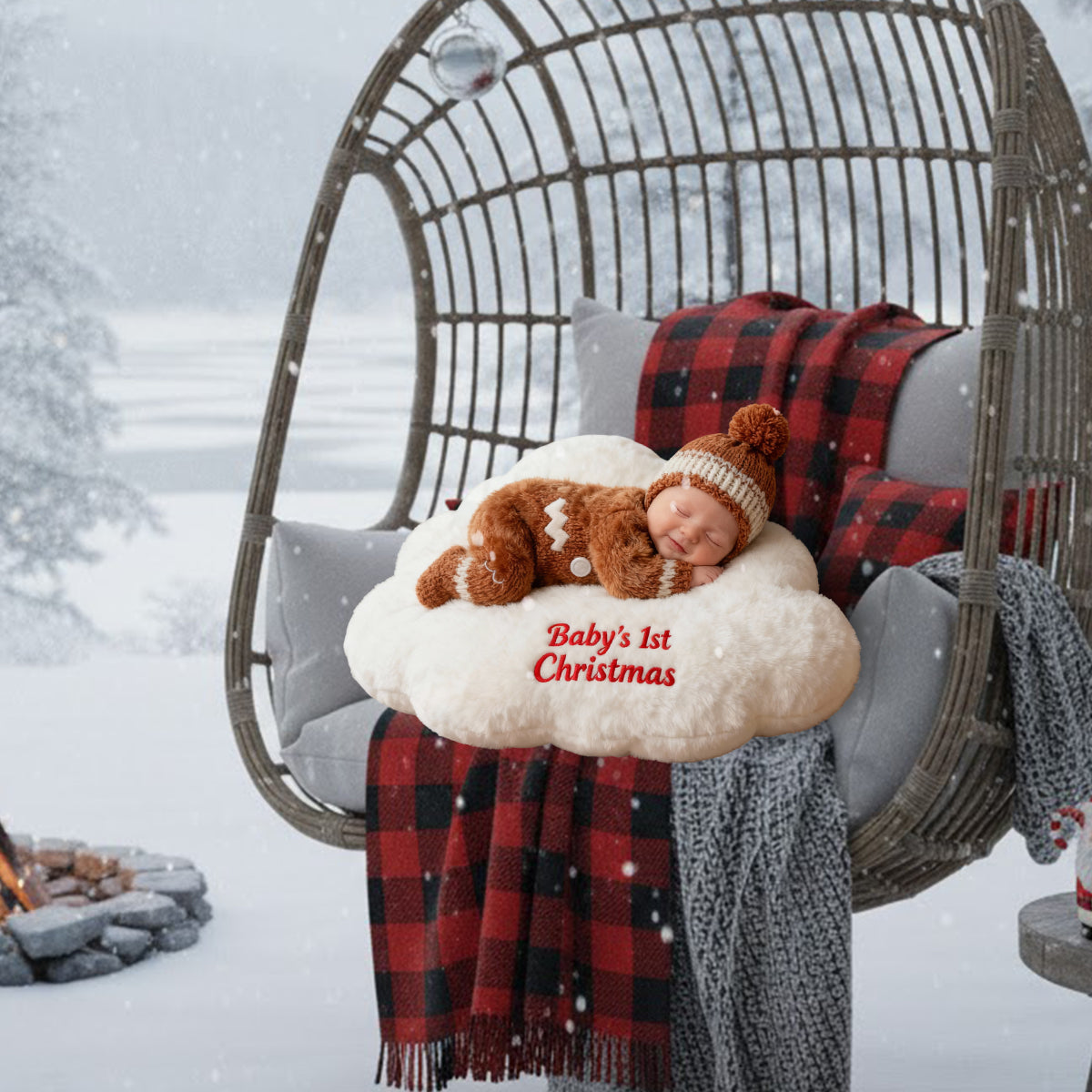 Baby's 1st Christmas - Personalized Kid Faux Fur Shaped Pillow