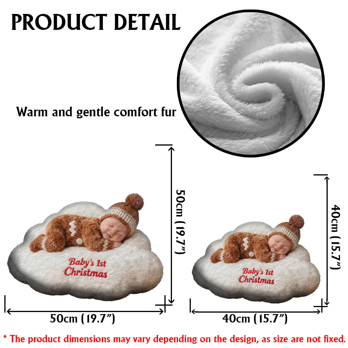 Baby's 1st Christmas - Personalized Kid Faux Fur Shaped Pillow