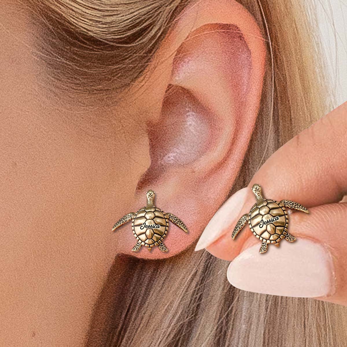 Love Turtle - Personalized Turtle Stud Earrings