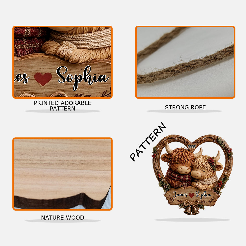 Our Christmas Together - Personalized Highland Cow Custom Shaped Wood Sign