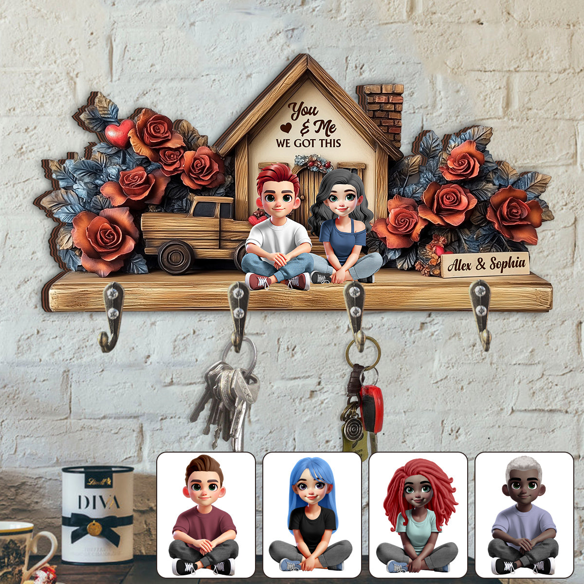 You & Me - Personalized Couple Custom Shaped Key Rack