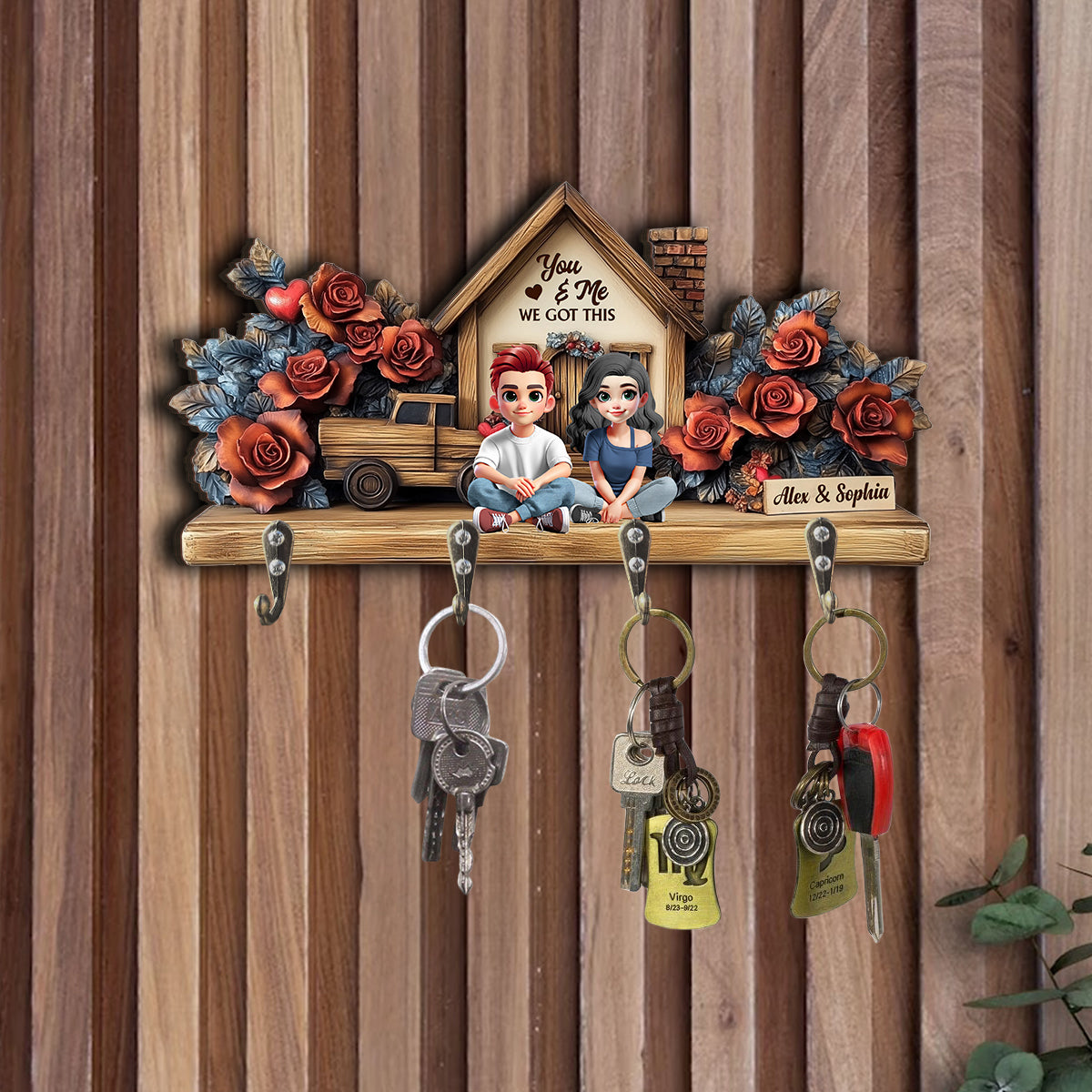 You & Me - Personalized Couple Custom Shaped Key Rack