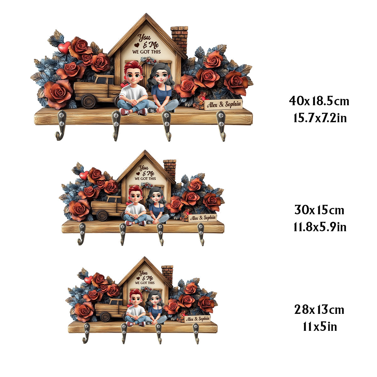 You & Me - Personalized Couple Custom Shaped Key Rack