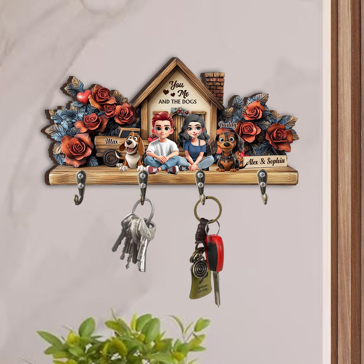 You, Me & The Dogs - Personalized Dog Custom Shaped Key Rack