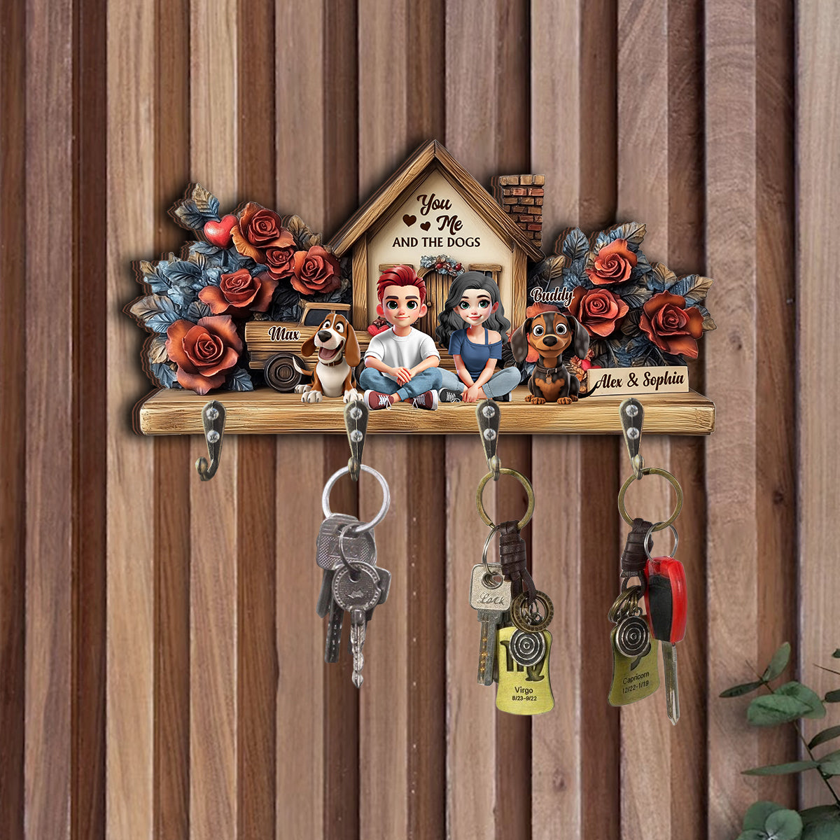 You, Me & The Dogs - Personalized Dog Custom Shaped Key Rack