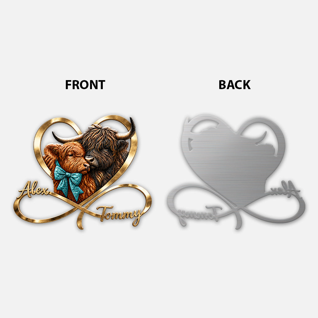 Love You Infinite - Personalized Highland Cow 3D Printed Cut Metal Sign
