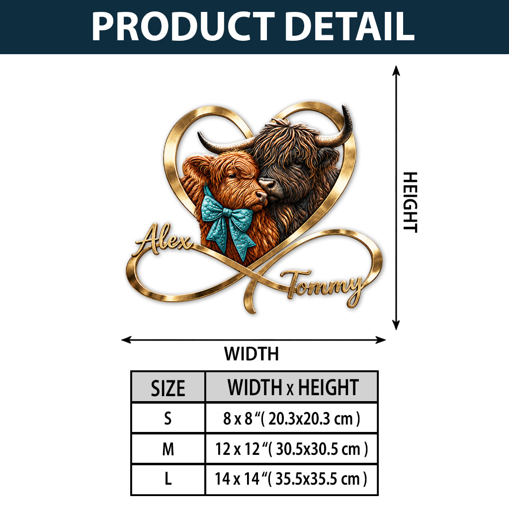 Love You Infinite - Personalized Highland Cow 3D Printed Cut Metal Sign