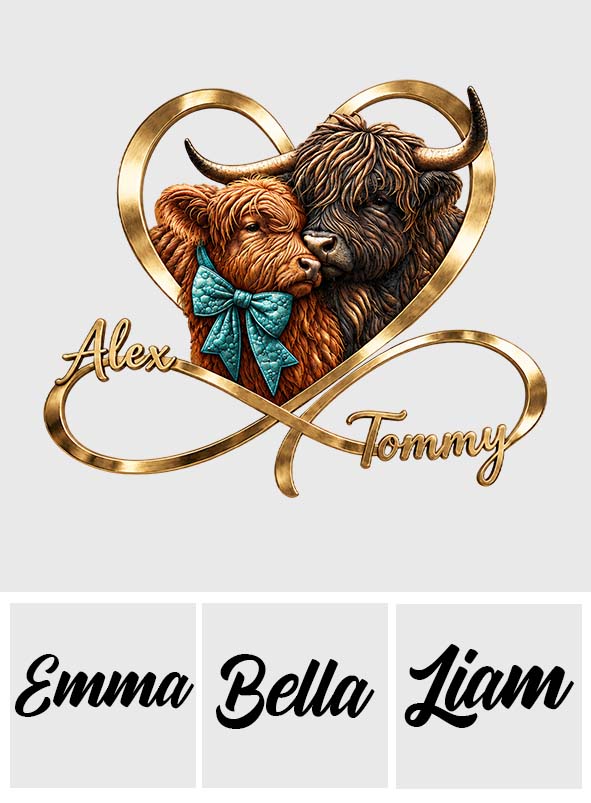 Love You Infinite - Personalized Highland Cow 3D Printed Cut Metal Sign