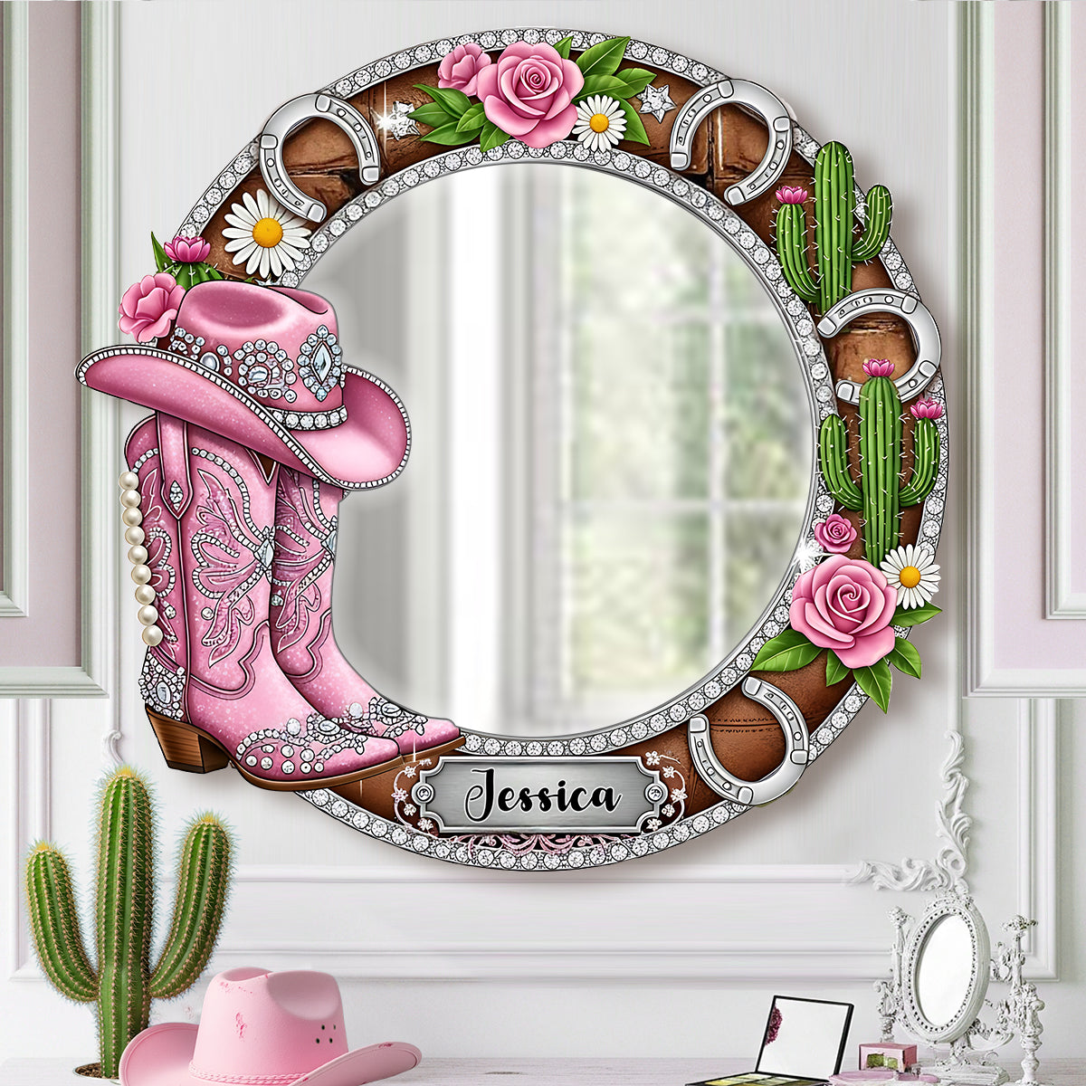 Cowgirl Boots - Personalized Cowgirl Wall Hanging Mirror