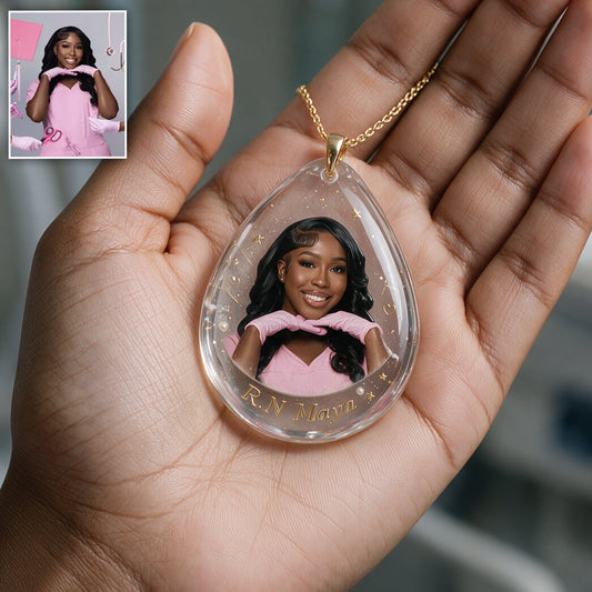 Custom Teardrop Pendant Necklace For Nurse - Personalized Nurse Shaped Acrylic Pendant Necklace