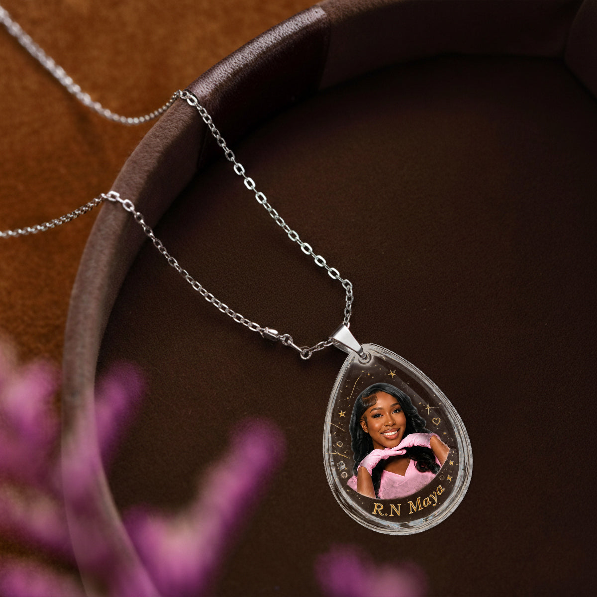 Custom Teardrop Pendant Necklace For Nurse - Personalized Nurse Shaped Acrylic Pendant Necklace
