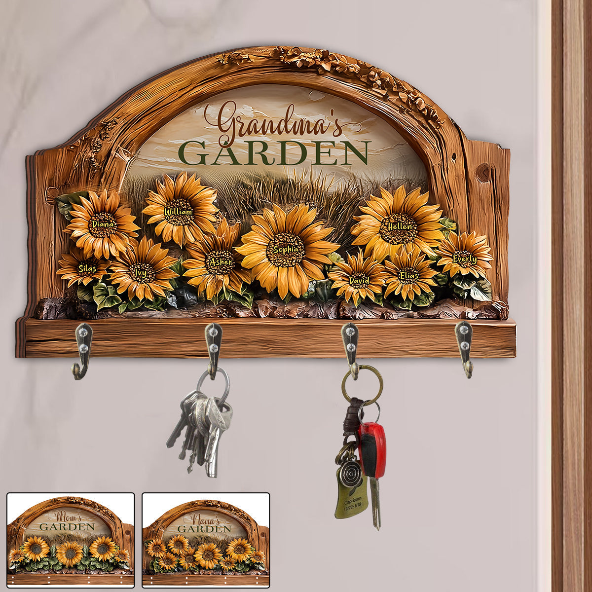 Grandma's / Mom's Garden - Personalized Grandma Custom Shaped Key Rack