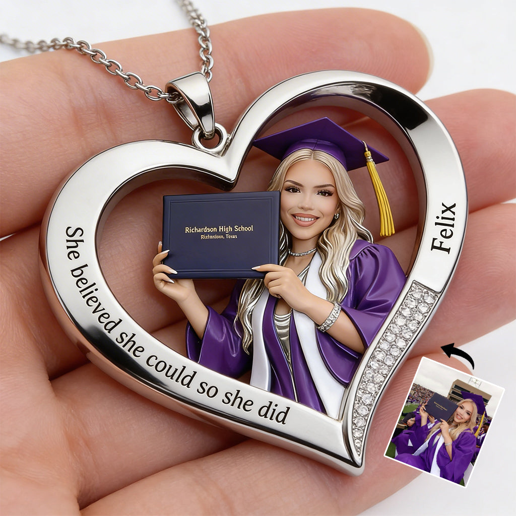You Did It - Personalized Graduation Shaped Metal Pendant Necklace