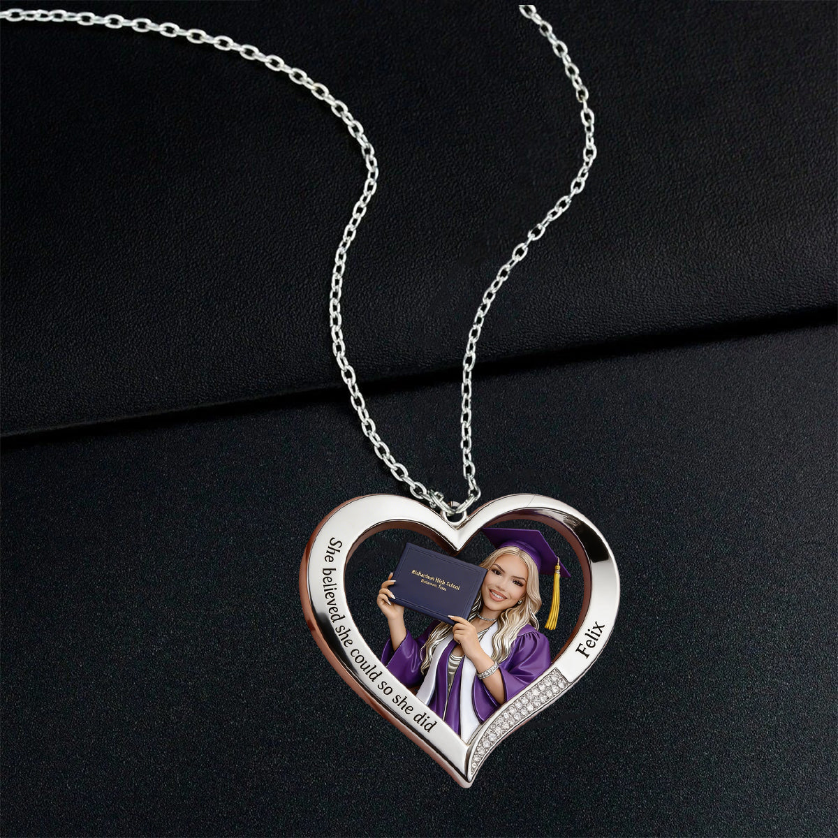 You Did It - Personalized Graduation Shaped Metal Pendant Necklace