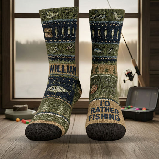 I'd Rather Fishing - Personalized Fishing Socks