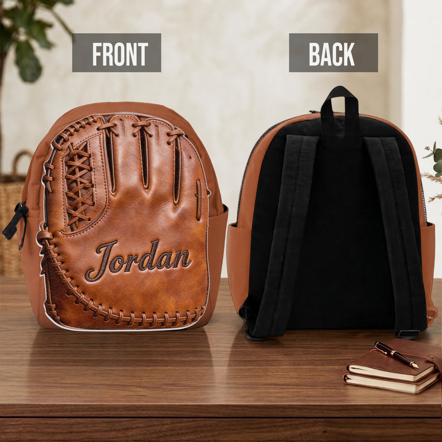 Leather Baseball Glove - Personalized Baseball Changeable Leather Patch Backpack