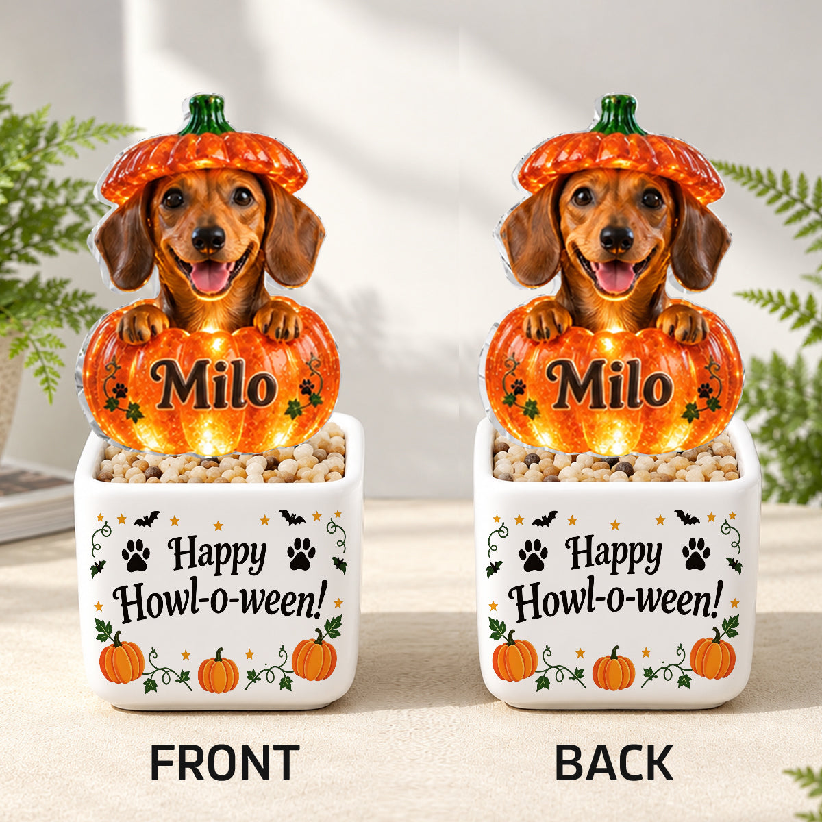 Cute Pet Halloween Decor - Personalized Dog LED Light Ceramic Pot
