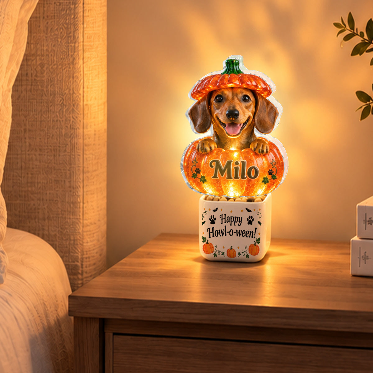 Cute Pet Halloween Decor - Personalized Dog LED Light Ceramic Pot