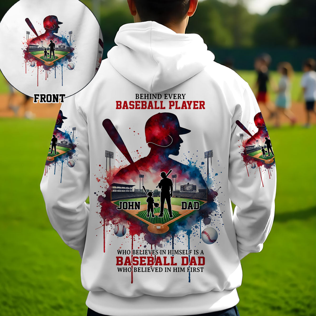Behind Every Baseball Player Who Believes In Himself Is A Baseball Mom/ Dad Who Believed In Him First - Personalized Baseball All Over Shirt