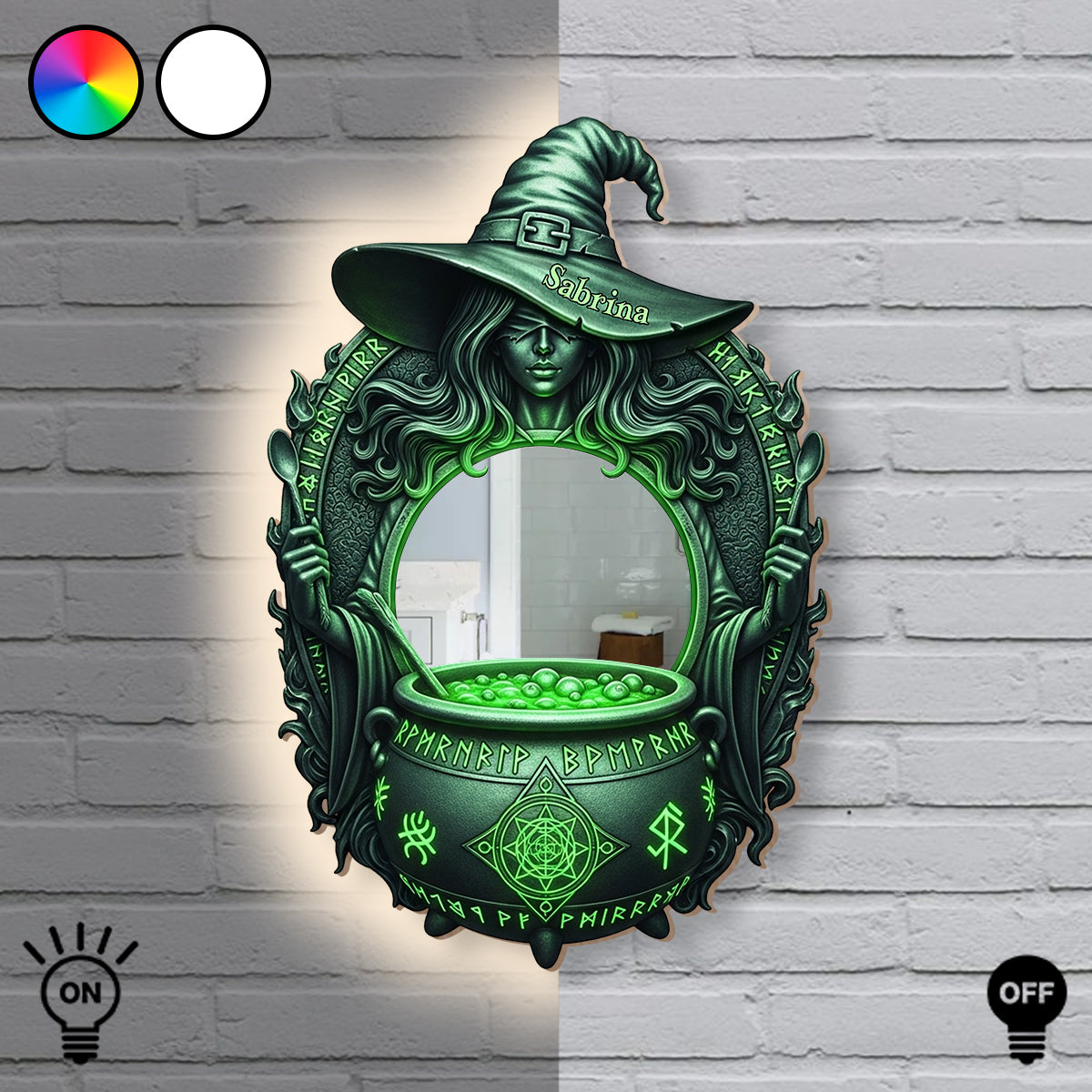 Mystical Witch Soup - Personalized Witch Wall Mirror With LED Light