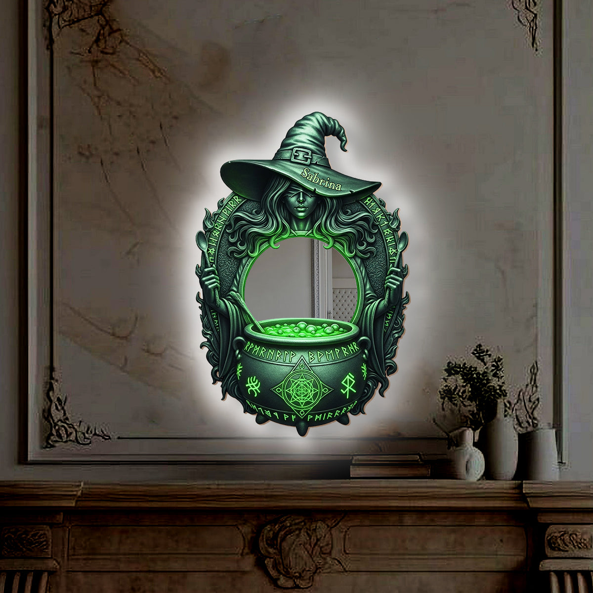 Mystical Witch Soup - Personalized Witch Wall Mirror With LED Light
