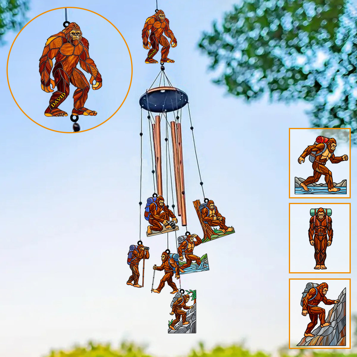 Hiking Sasquatch - Personalized Hiking Wind Chime With Charms