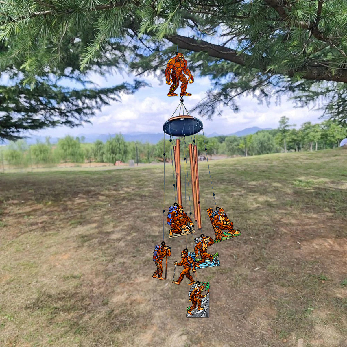 Hiking Sasquatch - Personalized Hiking Wind Chime With Charms
