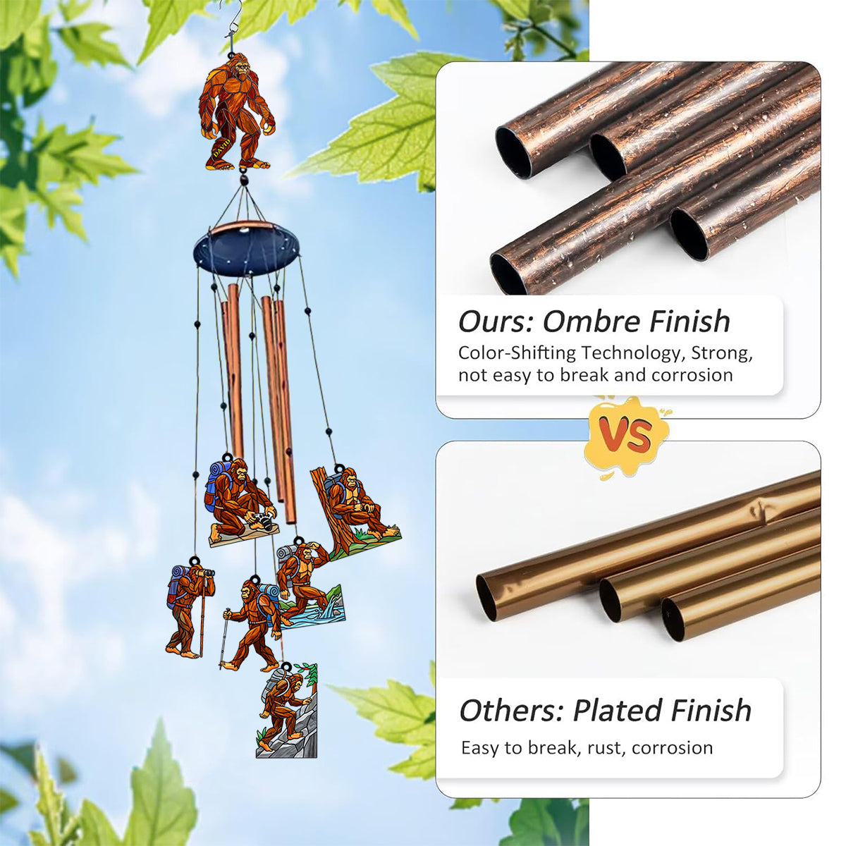 Hiking Sasquatch - Personalized Hiking Wind Chime With Charms