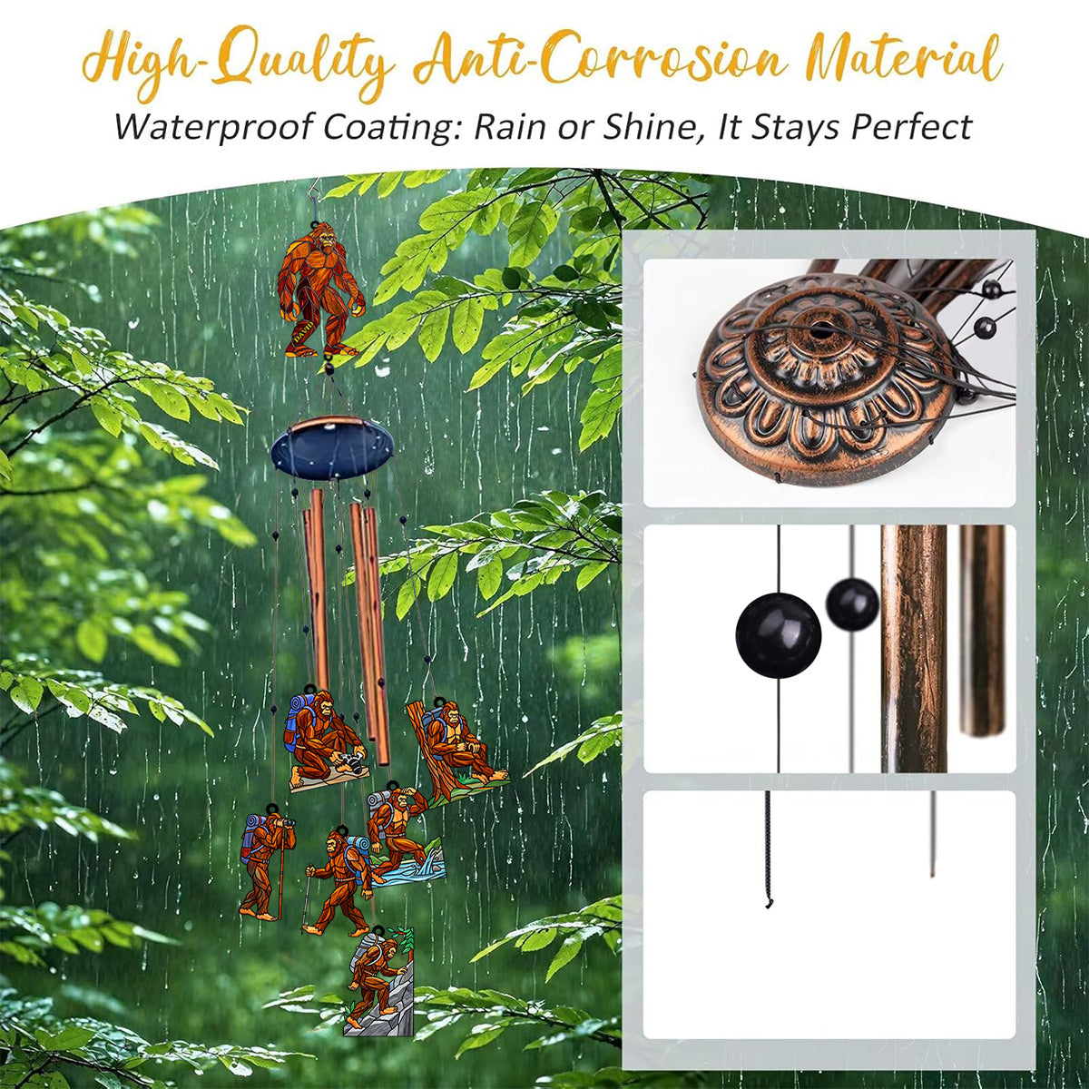 Hiking Sasquatch - Personalized Hiking Wind Chime With Charms