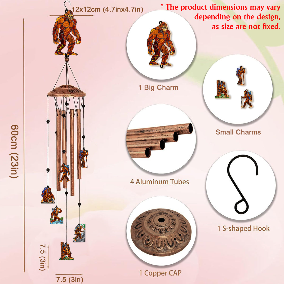 Hiking Sasquatch - Personalized Hiking Wind Chime With Charms