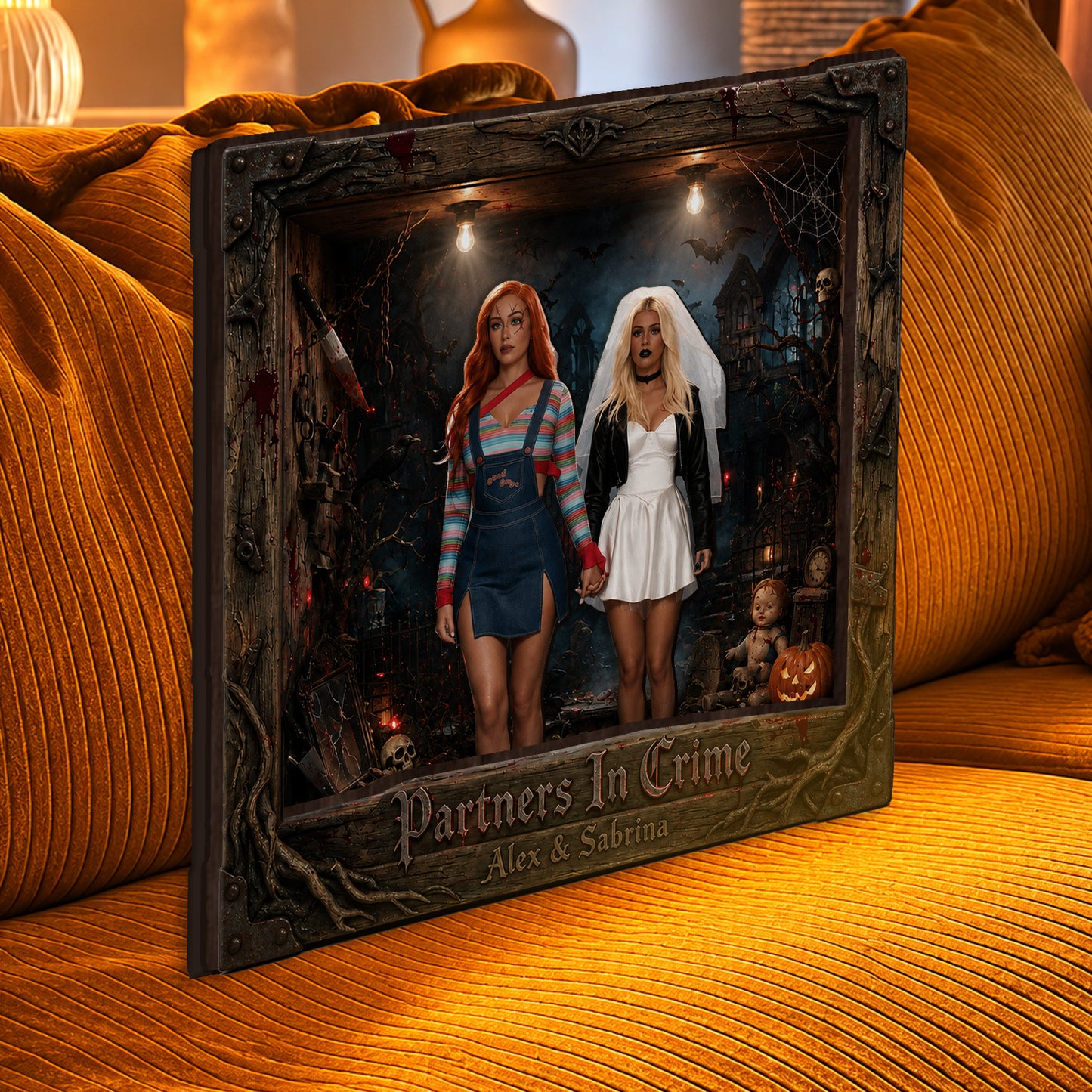 Partners In Crime - Personalized Bestie Wooden Light Shadow Box