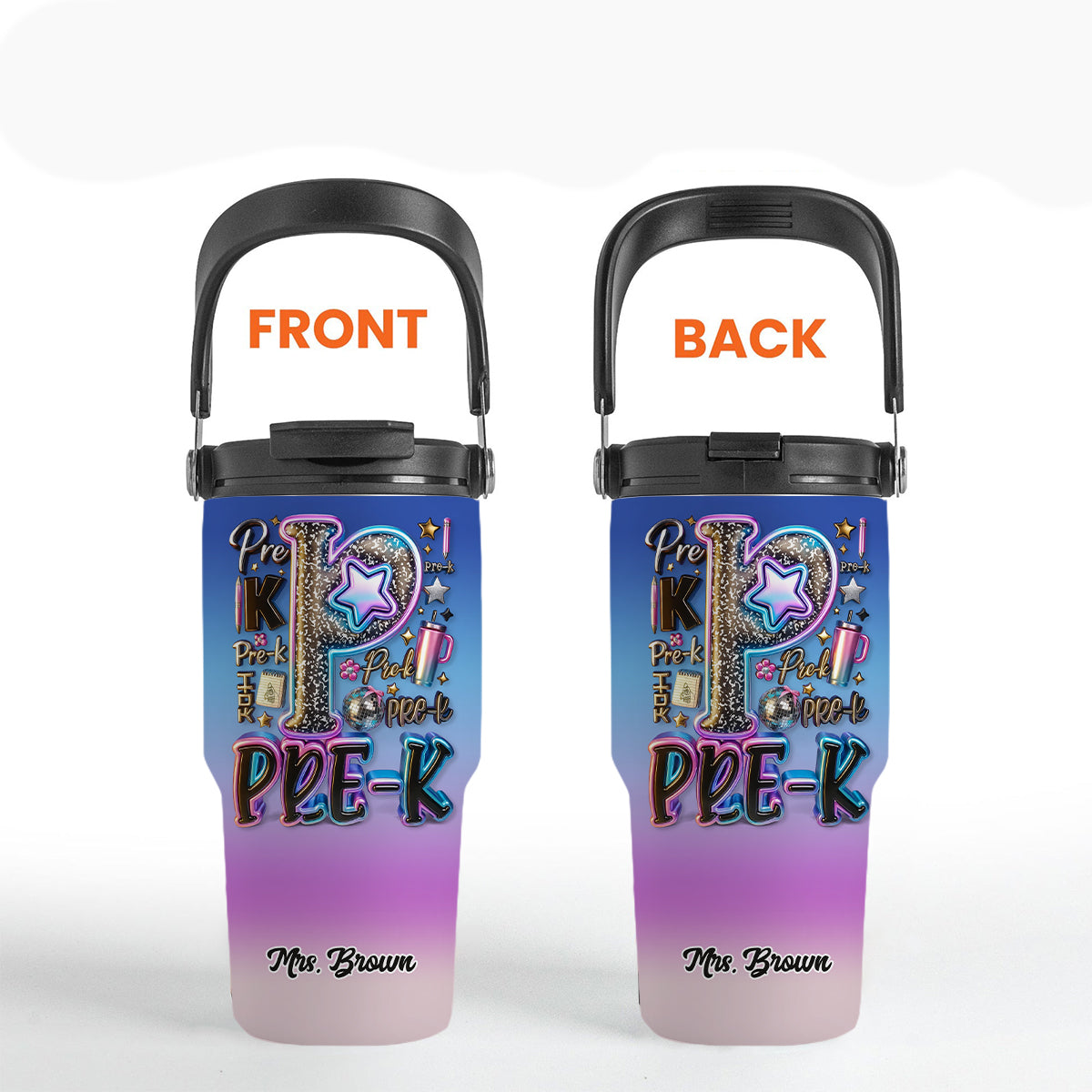 Custom Teacher Bright Back To School - Personalized Teacher Tumbler With Grip Handle