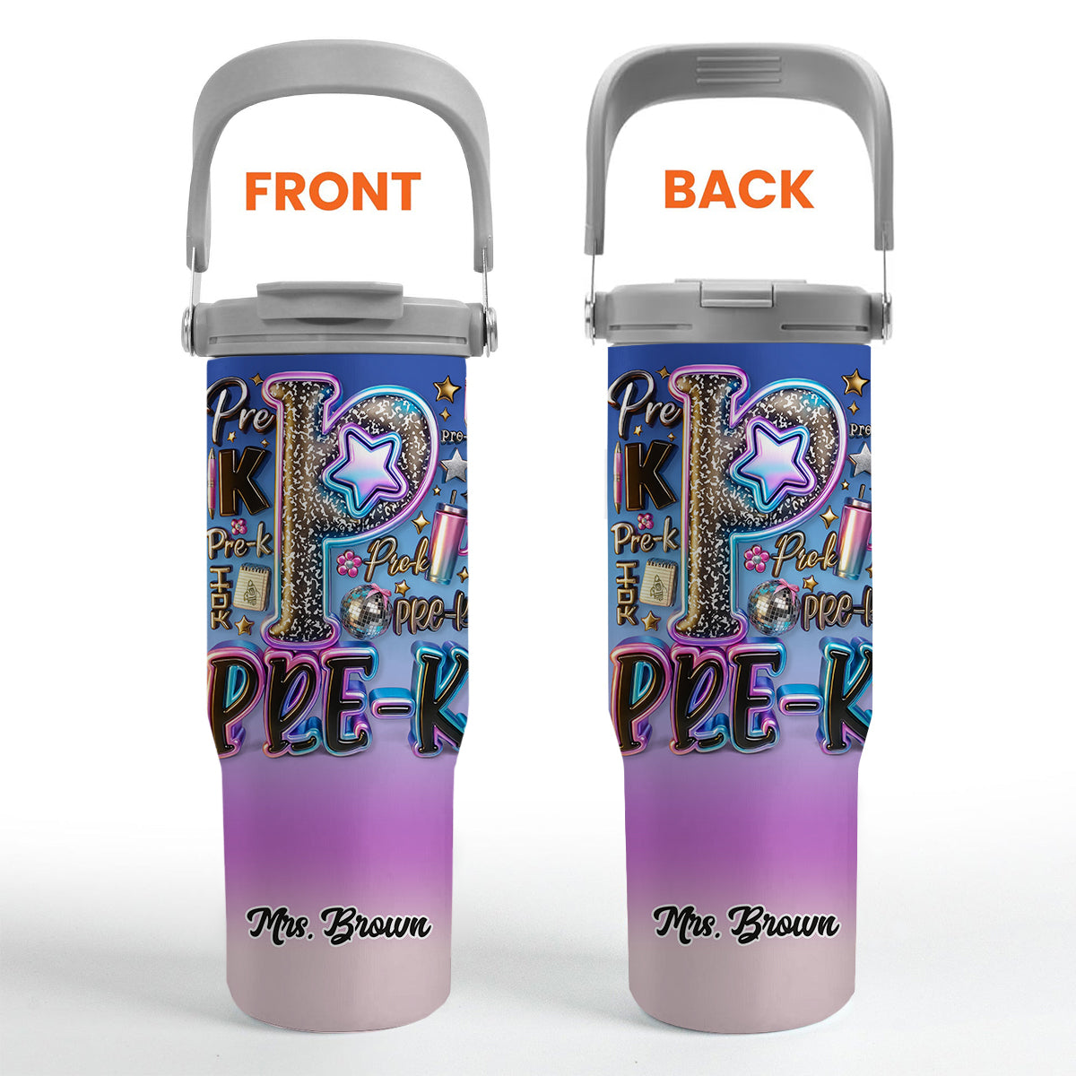 Custom Teacher Bright Back To School - Personalized Teacher Tumbler With Grip Handle