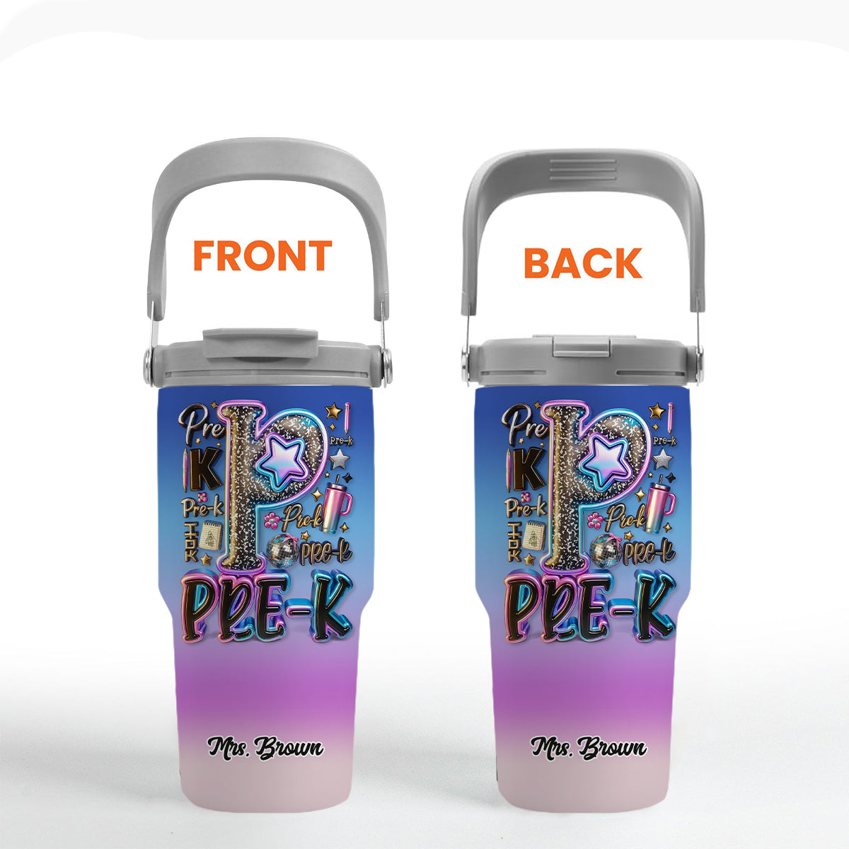 Custom Teacher Bright Back To School - Personalized Teacher Tumbler With Grip Handle