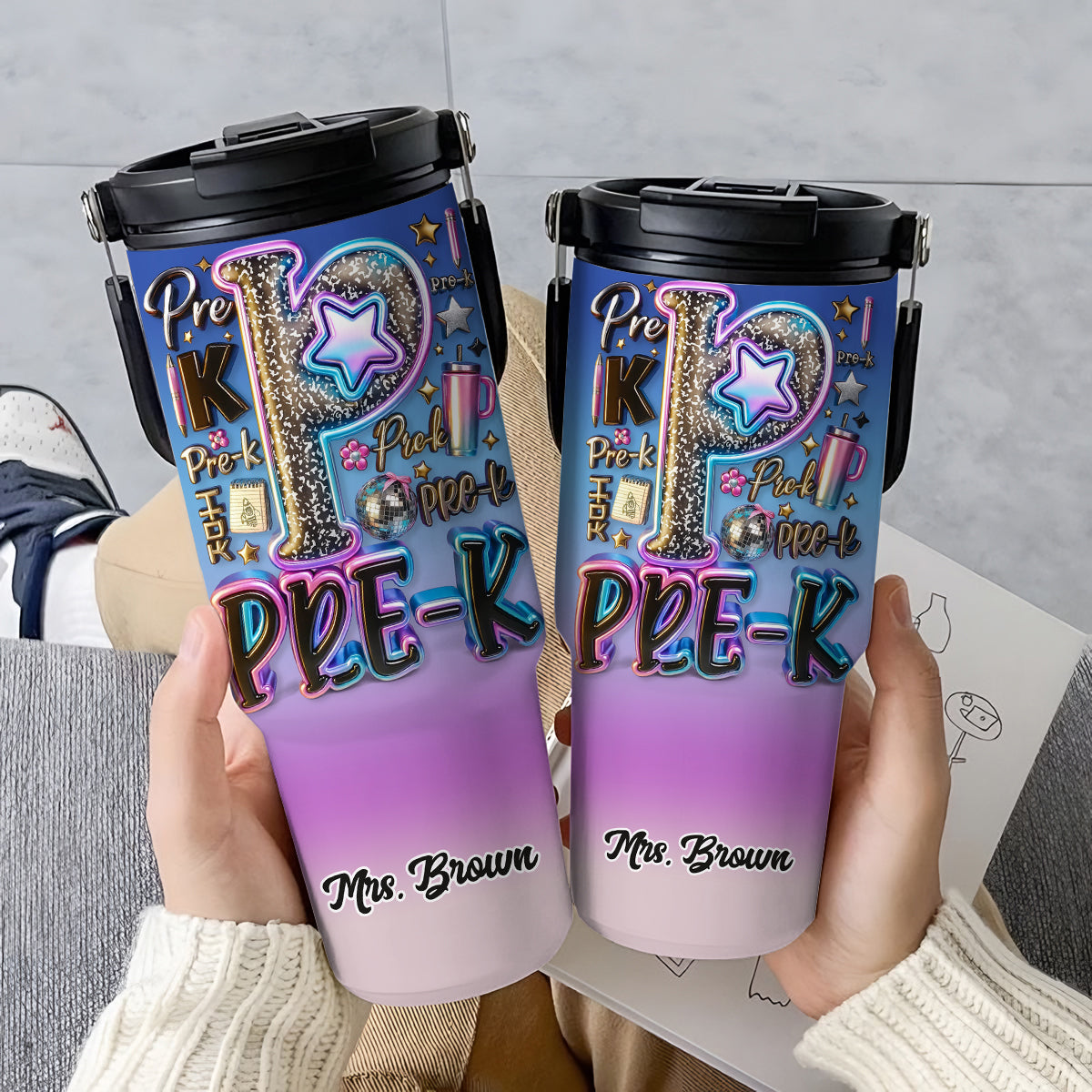 Custom Teacher Bright Back To School - Personalized Teacher Tumbler With Grip Handle