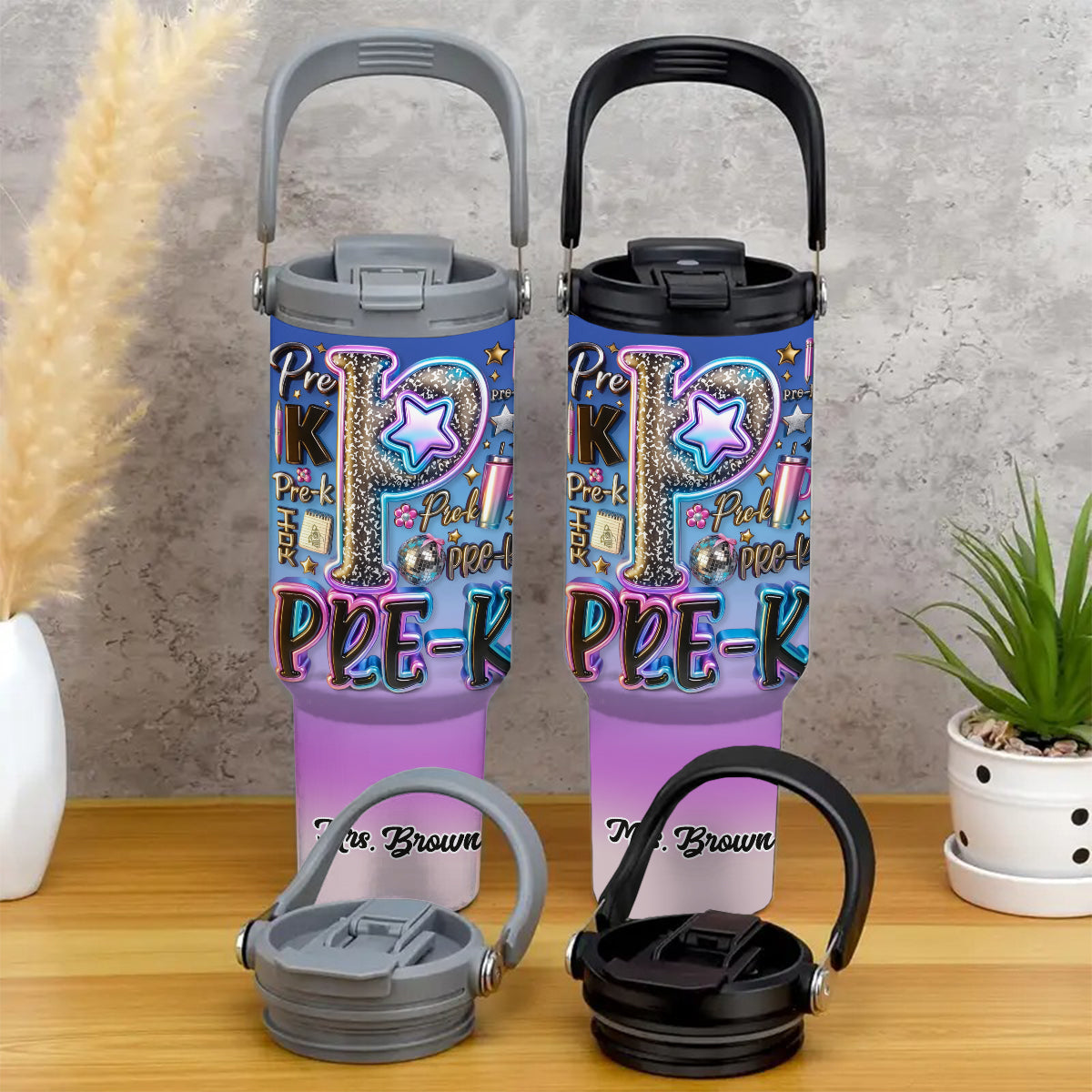 Custom Teacher Bright Back To School - Personalized Teacher Tumbler With Grip Handle