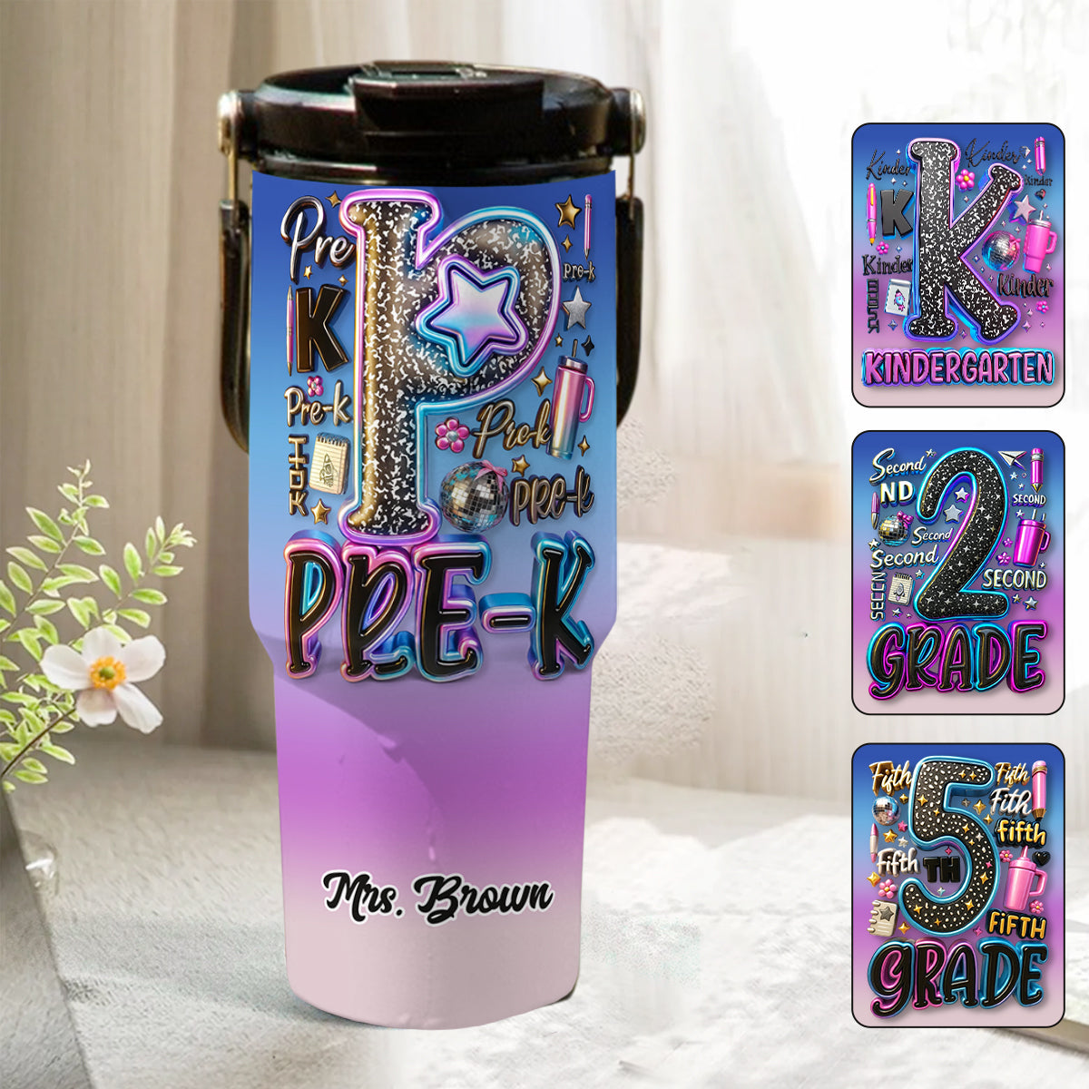 Custom Teacher Bright Back To School - Personalized Teacher Tumbler With Grip Handle