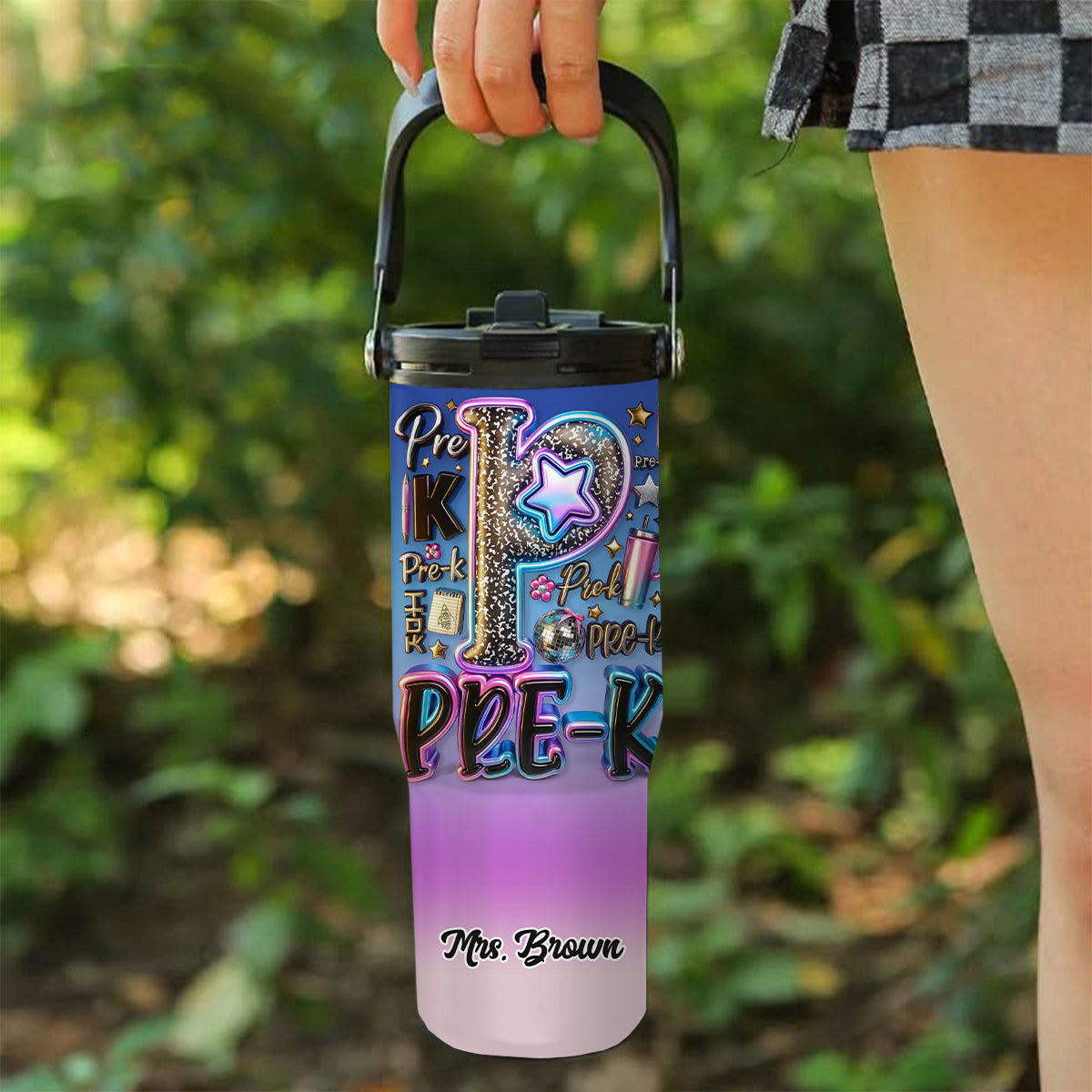 Custom Teacher Bright Back To School - Personalized Teacher Tumbler With Grip Handle