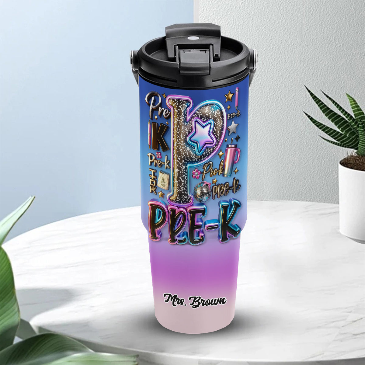 Custom Teacher Bright Back To School - Personalized Teacher Tumbler With Grip Handle