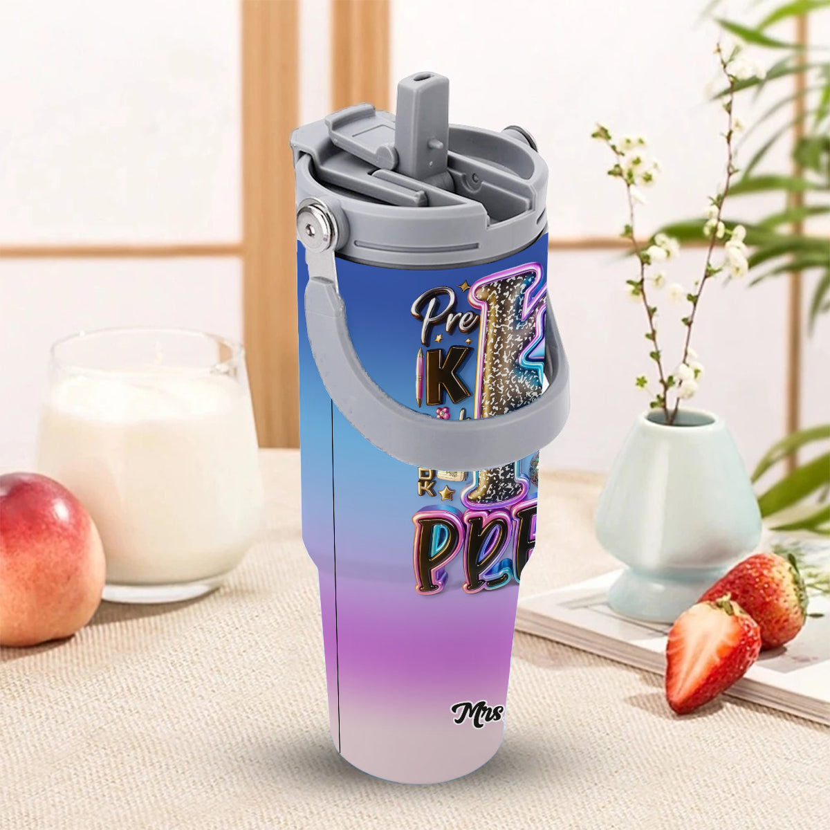Custom Teacher Bright Back To School - Personalized Teacher Tumbler With Grip Handle