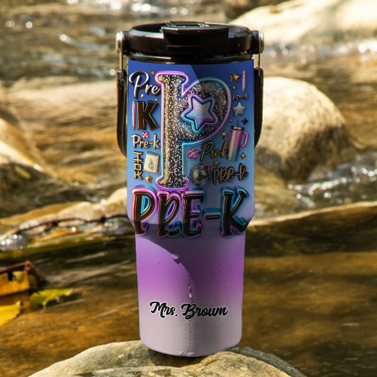 Custom Teacher Bright Back To School - Personalized Teacher Tumbler With Grip Handle