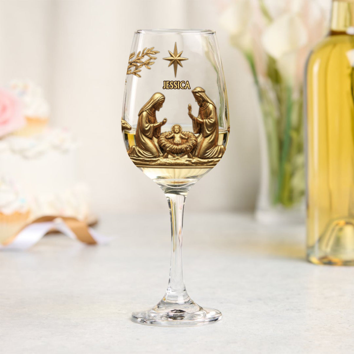 The Holy Night - Personalized Christian Wine Glass With Long Stem
