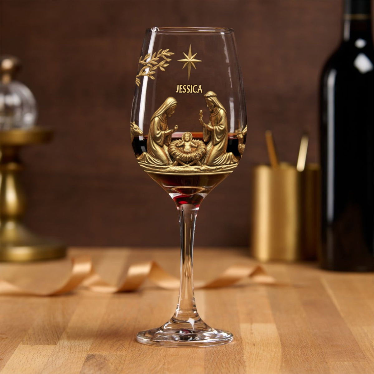The Holy Night - Personalized Christian Wine Glass With Long Stem