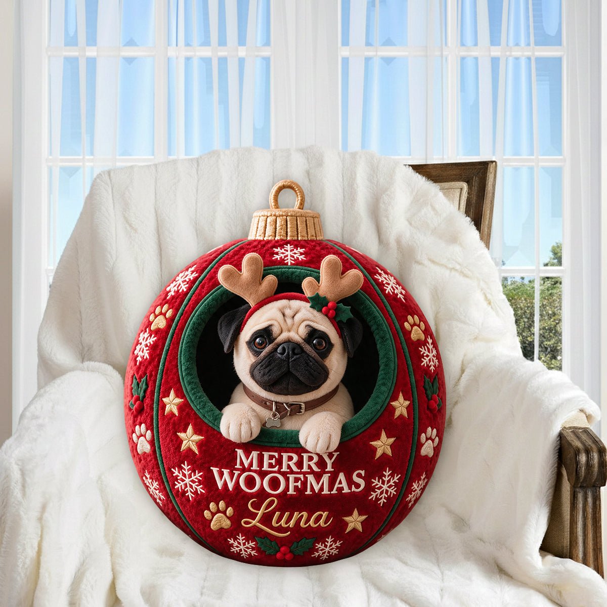 Christmas Pet Ornament Funny Gift - Personalized Dog Premium Faux Fur Pillow