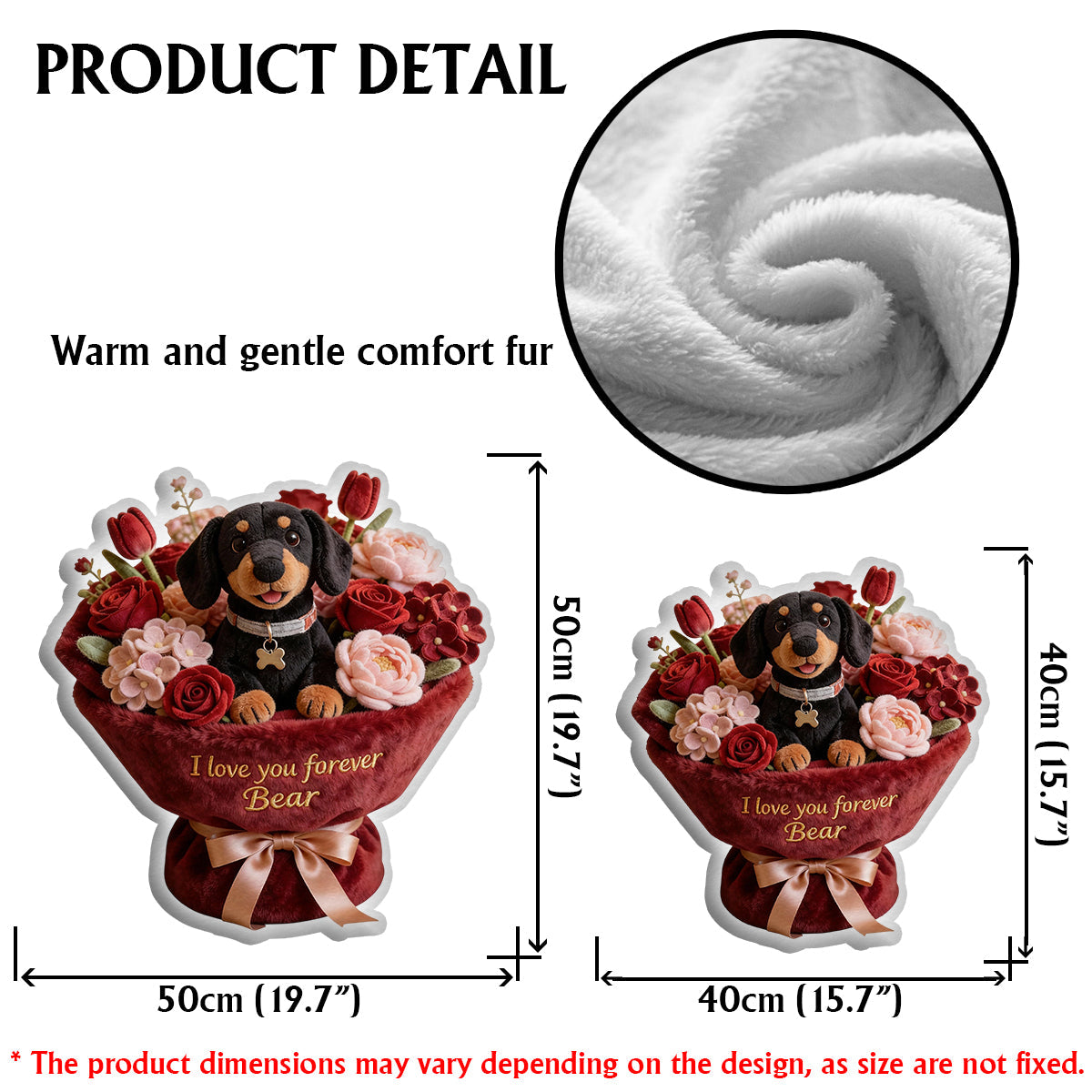 Stuffed Puppy & Flower - Personalized Dog Faux Fur Shaped Pillow