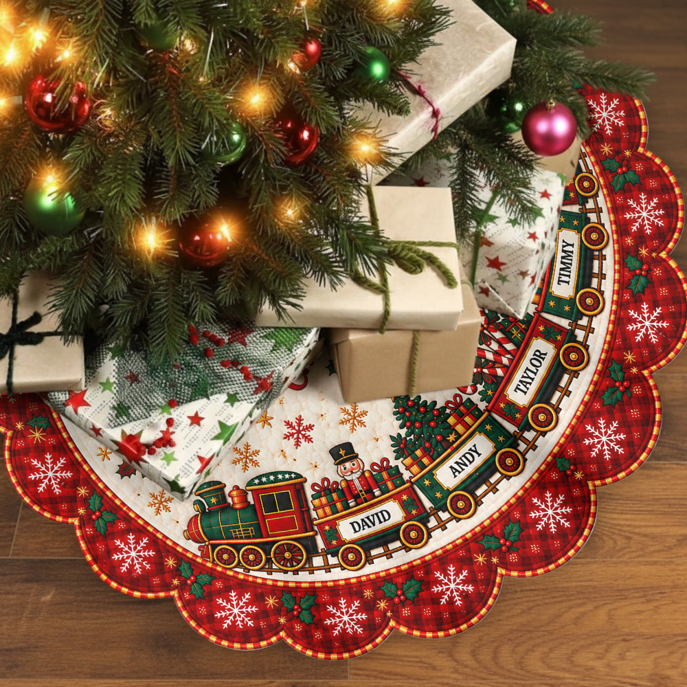 Christmas Train Family - Personalized Grandma Shaped Tree Skirt