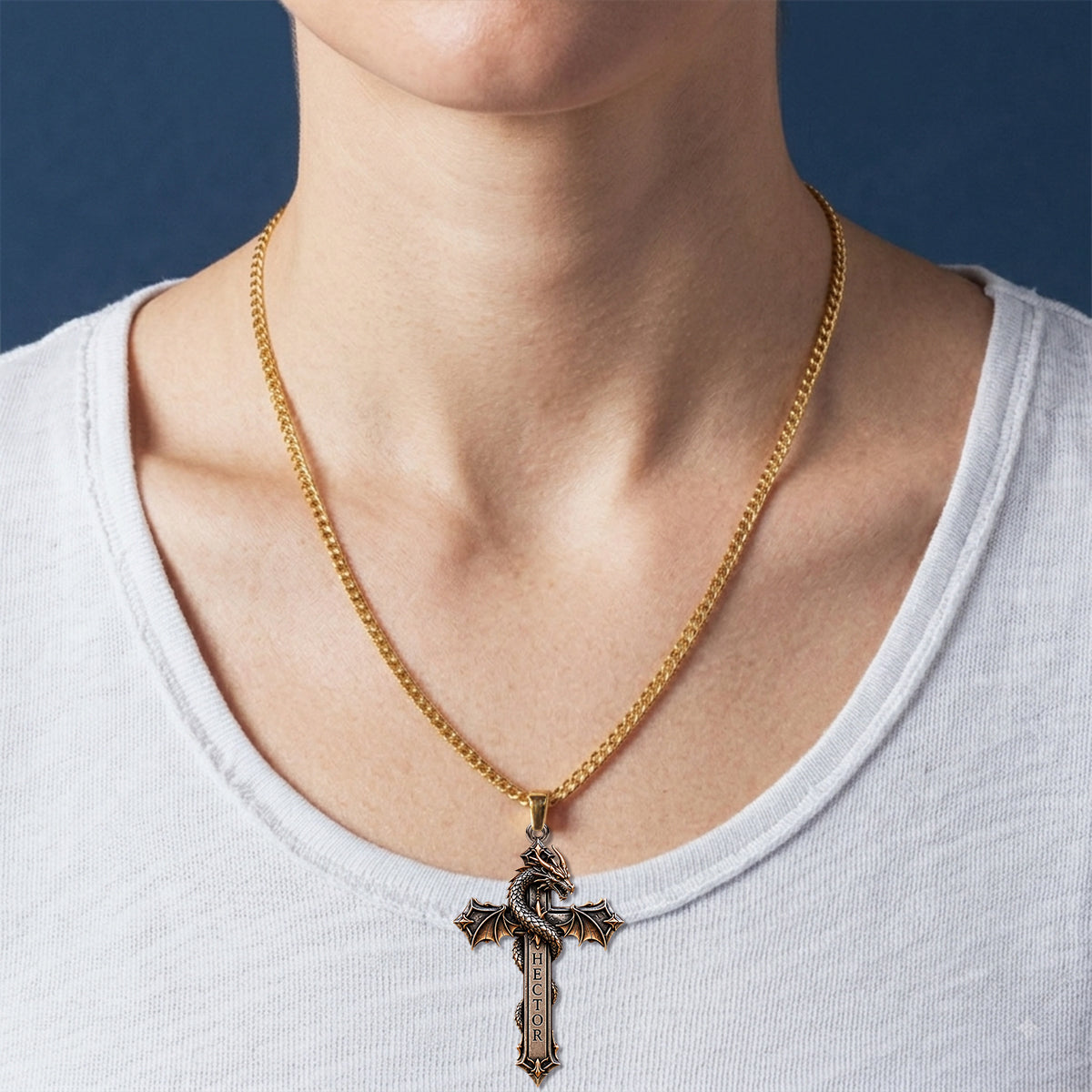 Faith & Fire — Dragon Cross Necklace - Personalized Dragon Shaped Metal Pendant Necklace