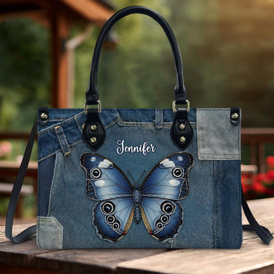 Blue Morpho Butterfly - Personalized Butterfly Leather Handbag